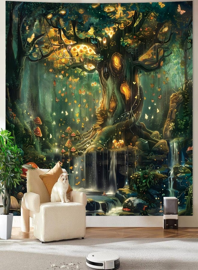 Apdidl Forest Wall Tapestry for Bedroom, Nature Green Tree of Life Tapestries Wall Hanging, Fairy Tales Magical Landscape Backdrop Tapestry for Living Room Dorm Decor (51"X60") - Image 3
